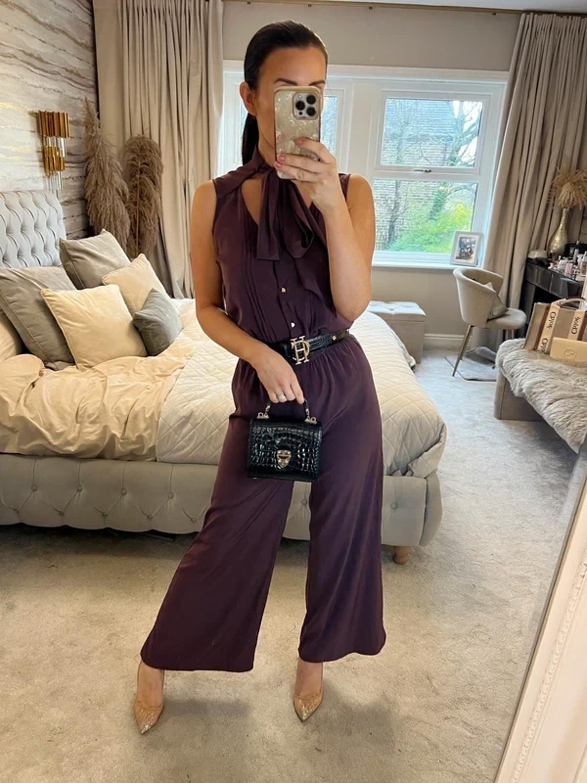 River Island Burgundy Cropped Pussy Bow Jumpsuit 6