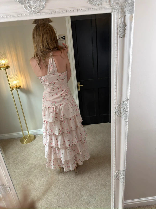 Anne Louise Boutique Touch of Rose Pink Floral Tiered Maxi 8