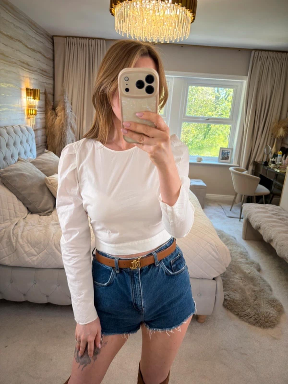 Zara White Puff Shoulder Blouse Small