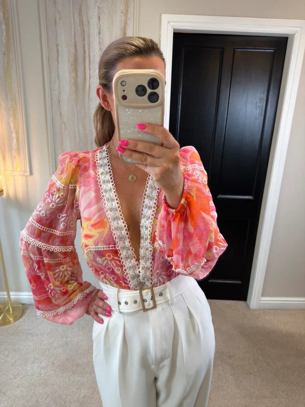 River Island Pink Embellished Bodysuit XS