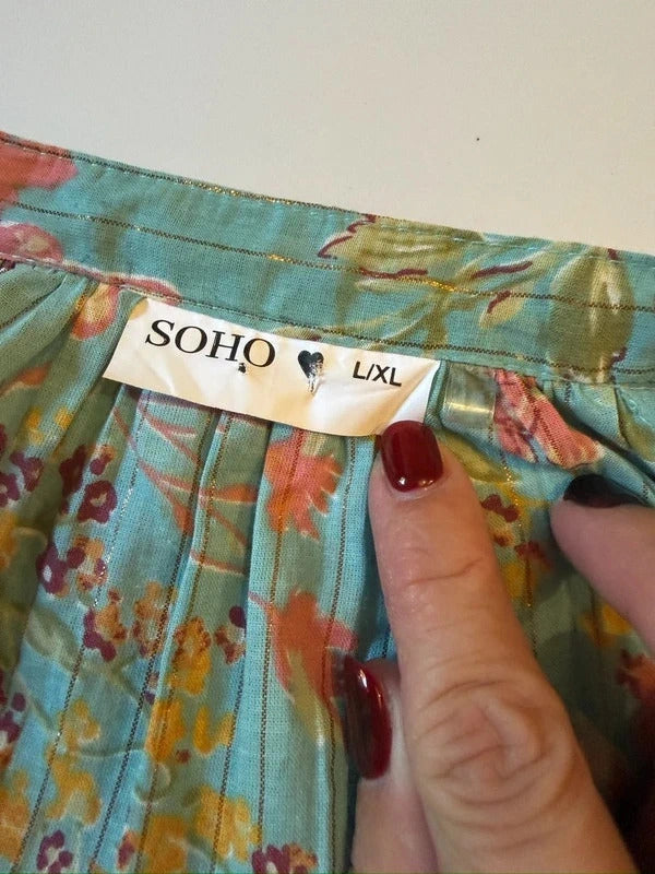 Soho Turquoise / Blue Boho Midi Dress L/XL