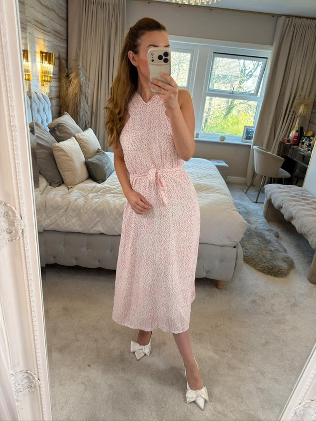 & Other Stories White & Red Belted Midi Dress 14