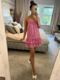 Miss Selfridge Pink Floral Frill Mini Dress 12