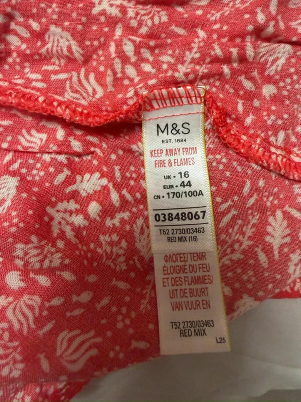 M&S Red & White Floral Floaty Summer Dress 16