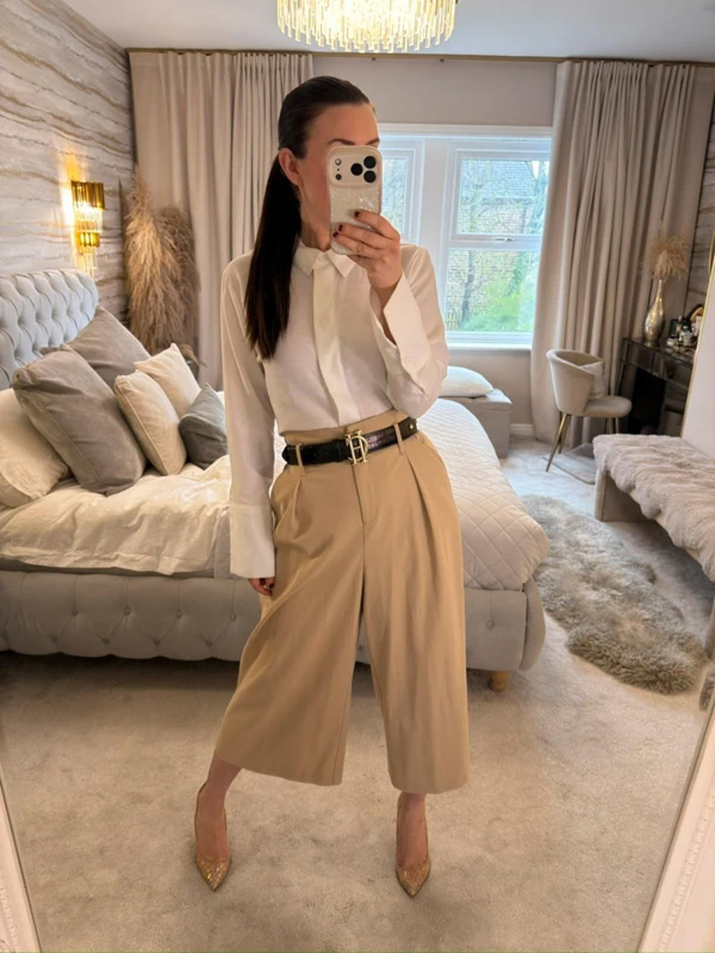River Island Beige Cropped Wide Leg Trouser 14