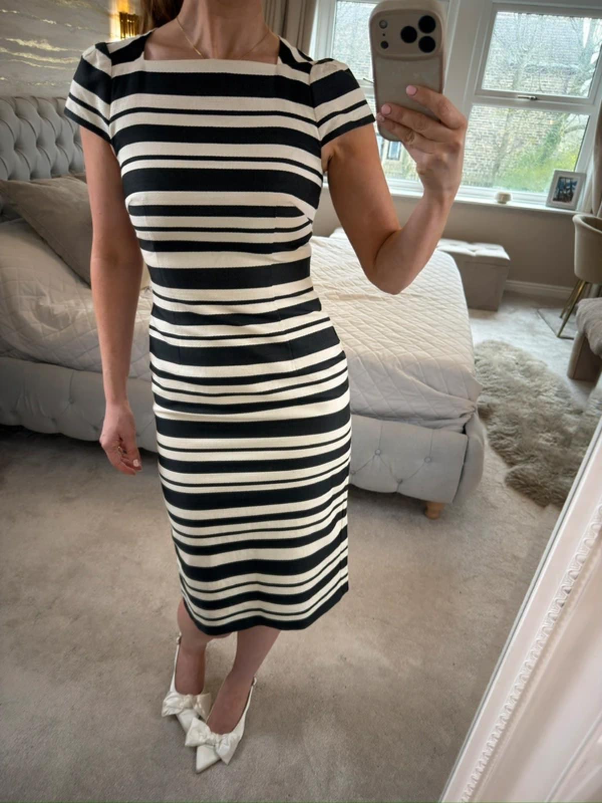 Hobbs Black & Cream Stripe Tailored Dress 8