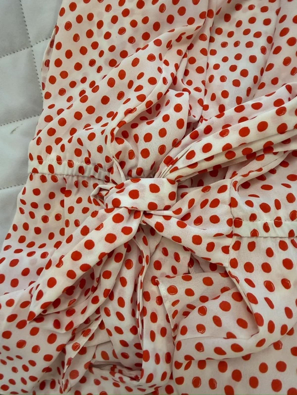 Max Studio Cream & Red Polka Dot Frill Blouse XS