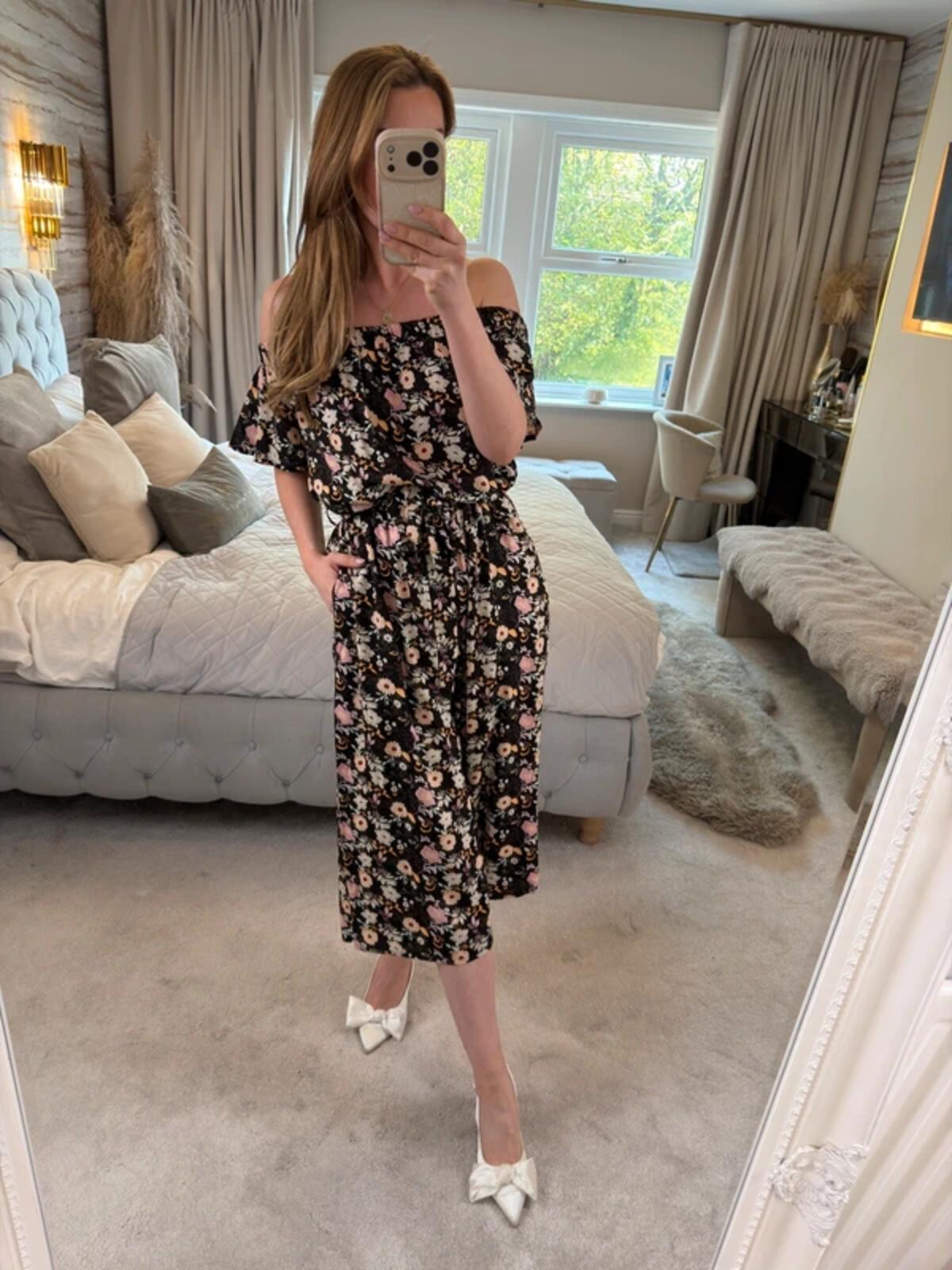 Joe Browns Black Floral Off The Shoulder Cropped Jumpsuit 12