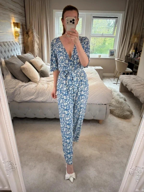 F&F Blue Floral Belted Jumpsuit 10