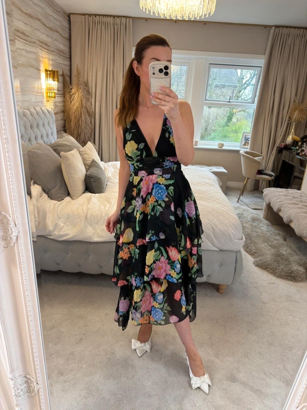 BNWT Topshop Black Ruffle Tiered Floral Dress 6/8