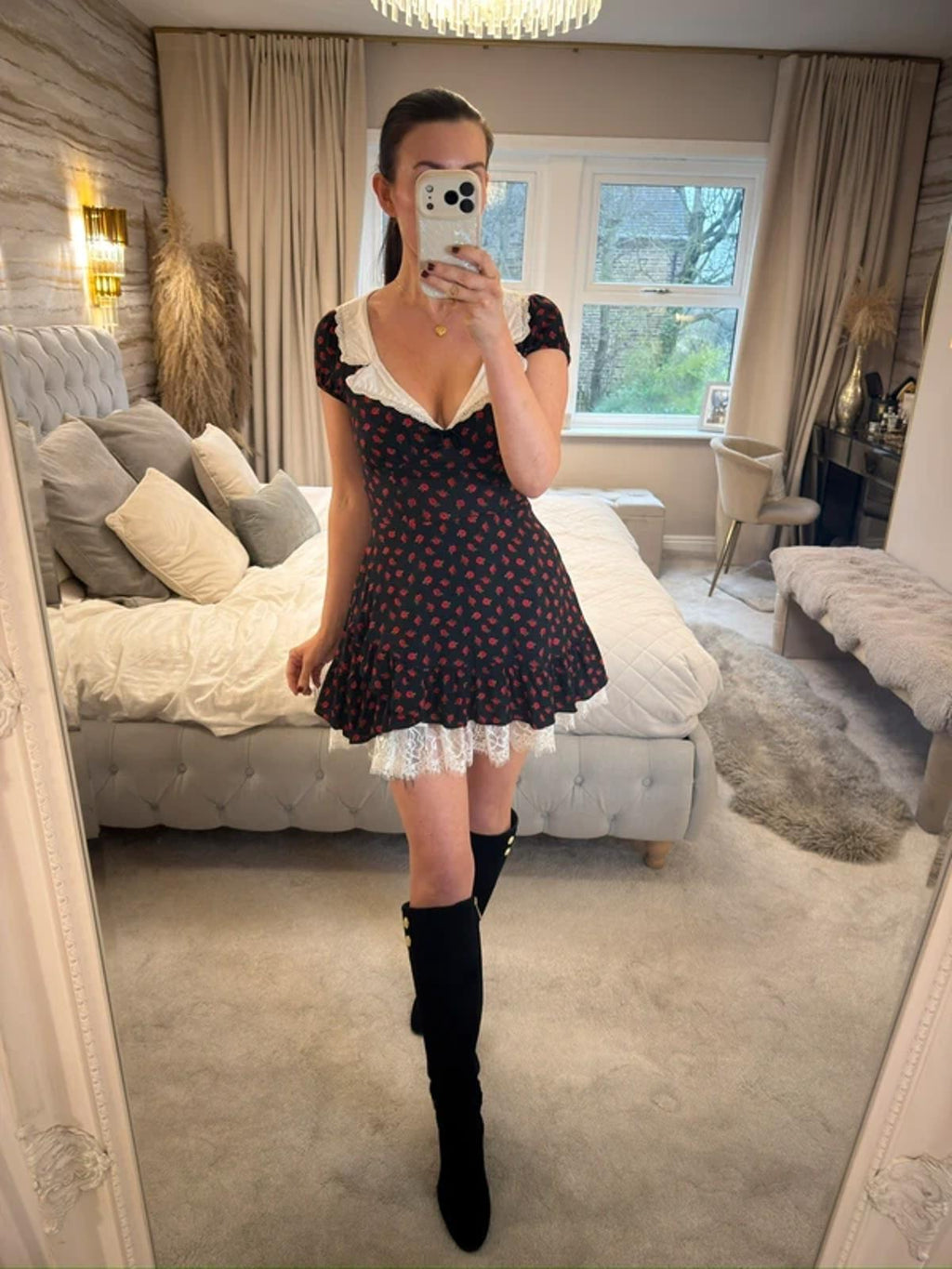 Kimchi Blue Black Rose Collared Mini Dress XS