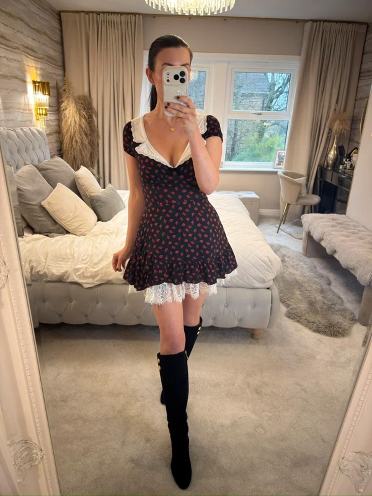 Kimchi Blue Black Rose Collared Mini Dress XS