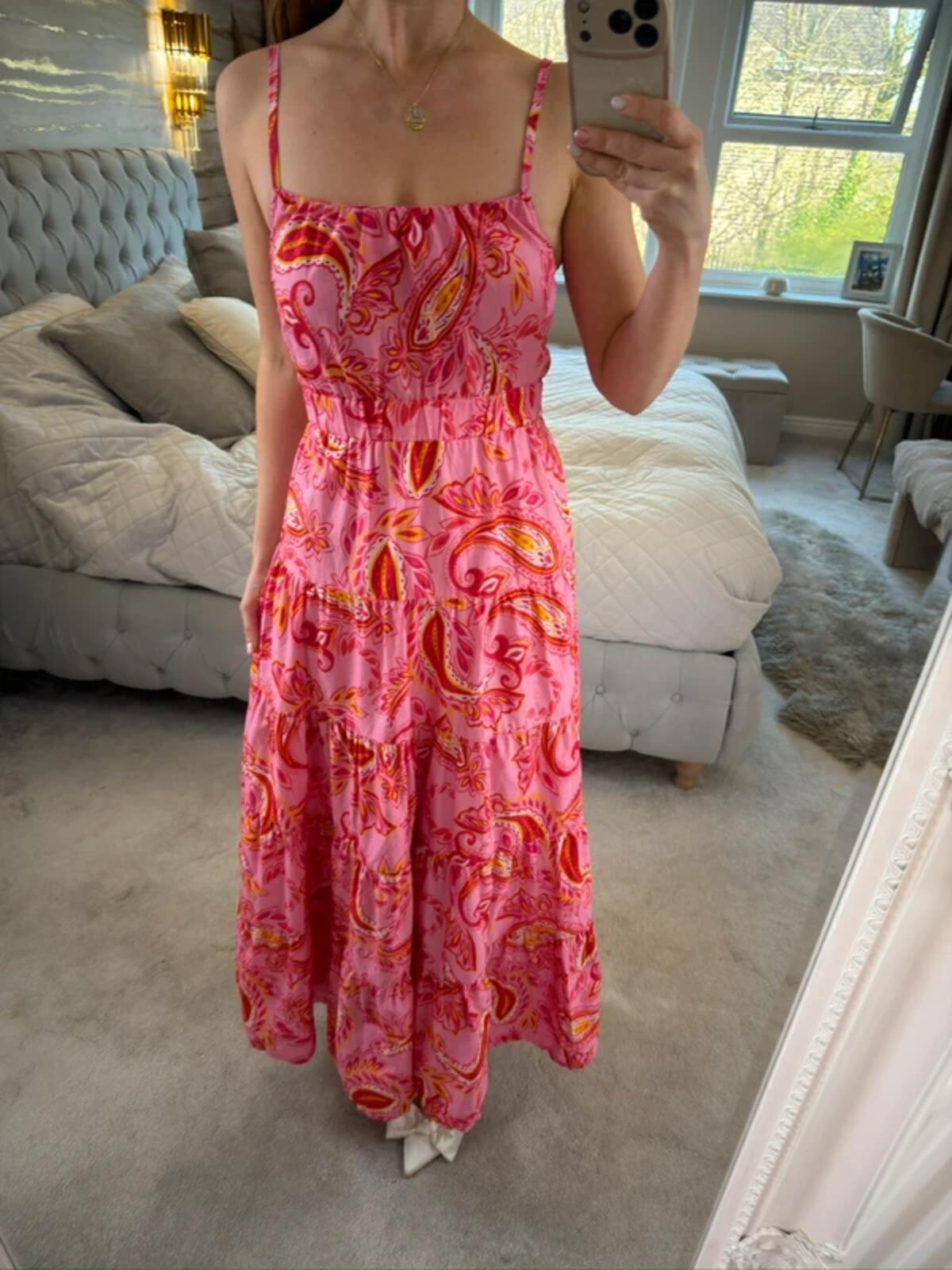 ⭐ Next Pink & Yellow Paisley Midi Dress Petite 10