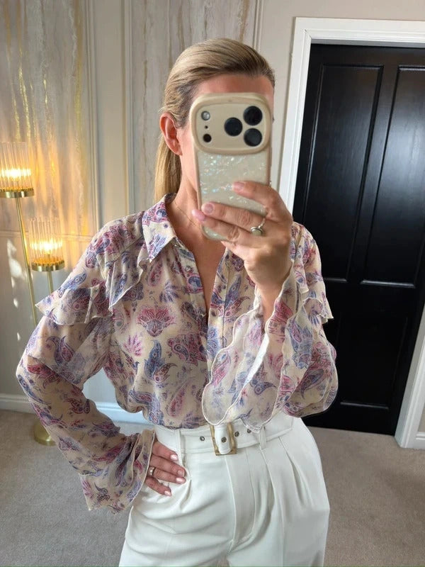 River Island Multicoloured Paisley Frill Blouse 16