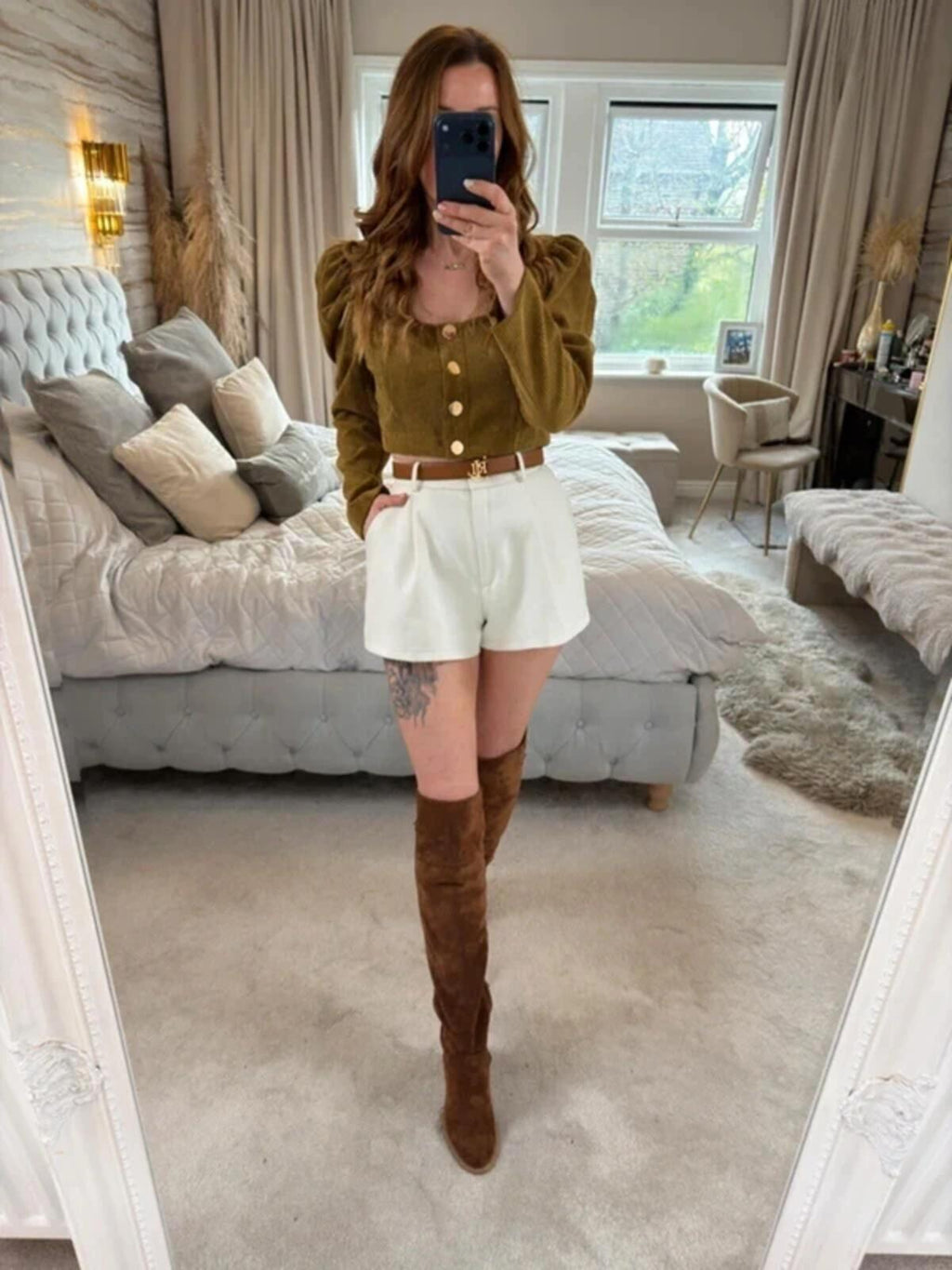 Zara Brown Corduroy Puff Sleeve Top Medium