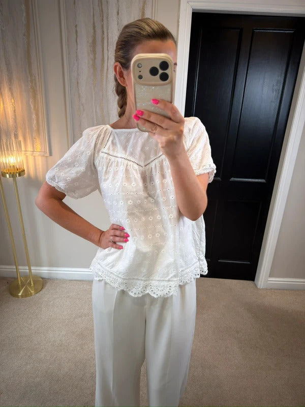 Next White Broderie Anglaise Puff Sleeve Top 12
