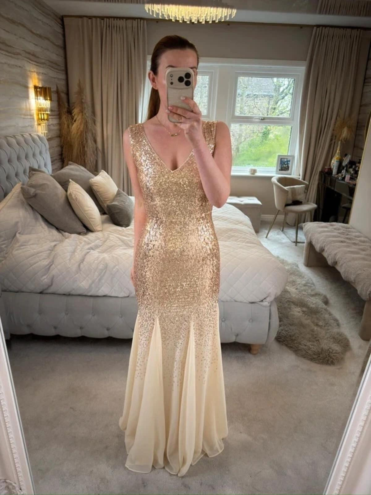 BNWT Goddiva Gold Sequin Evening Dress 6/8