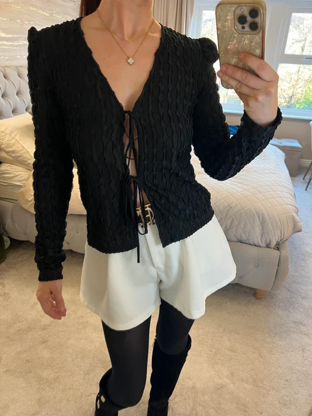 Lola May Black Tie Front Blouse 8