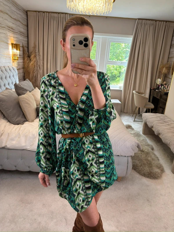 Zara Green Tie Side Mini Dress Small