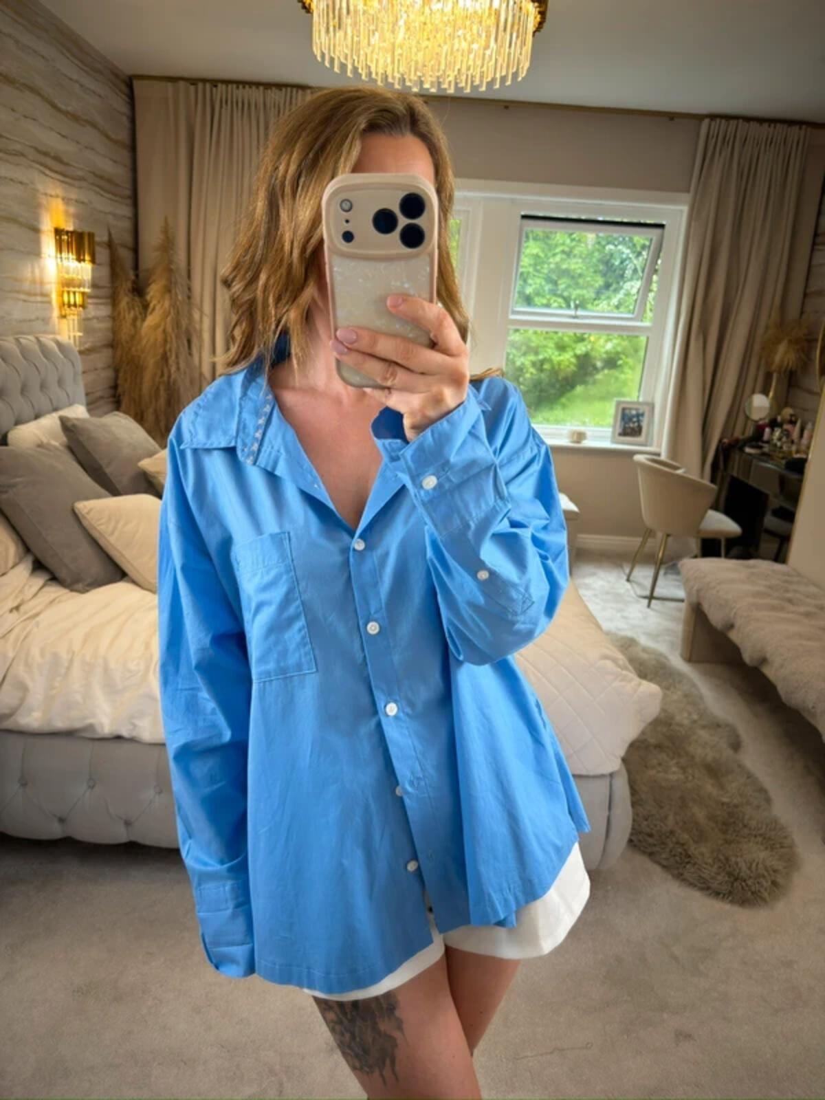 Self Blue Oversized Shirt 100% Cotton 14