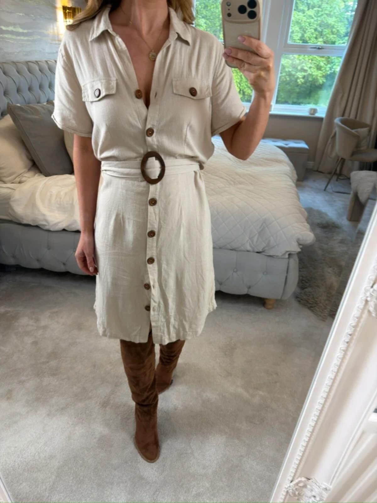 Kaleidoscope Cream Linen Mix Belted Shirt Dress 12