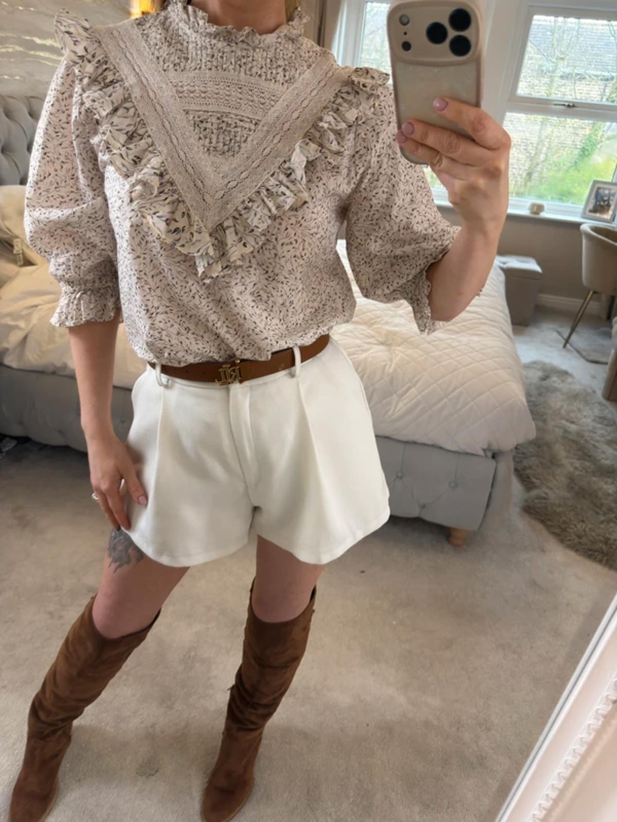 H&M Cream & Lilac Boho Floral Frill Blouse 10