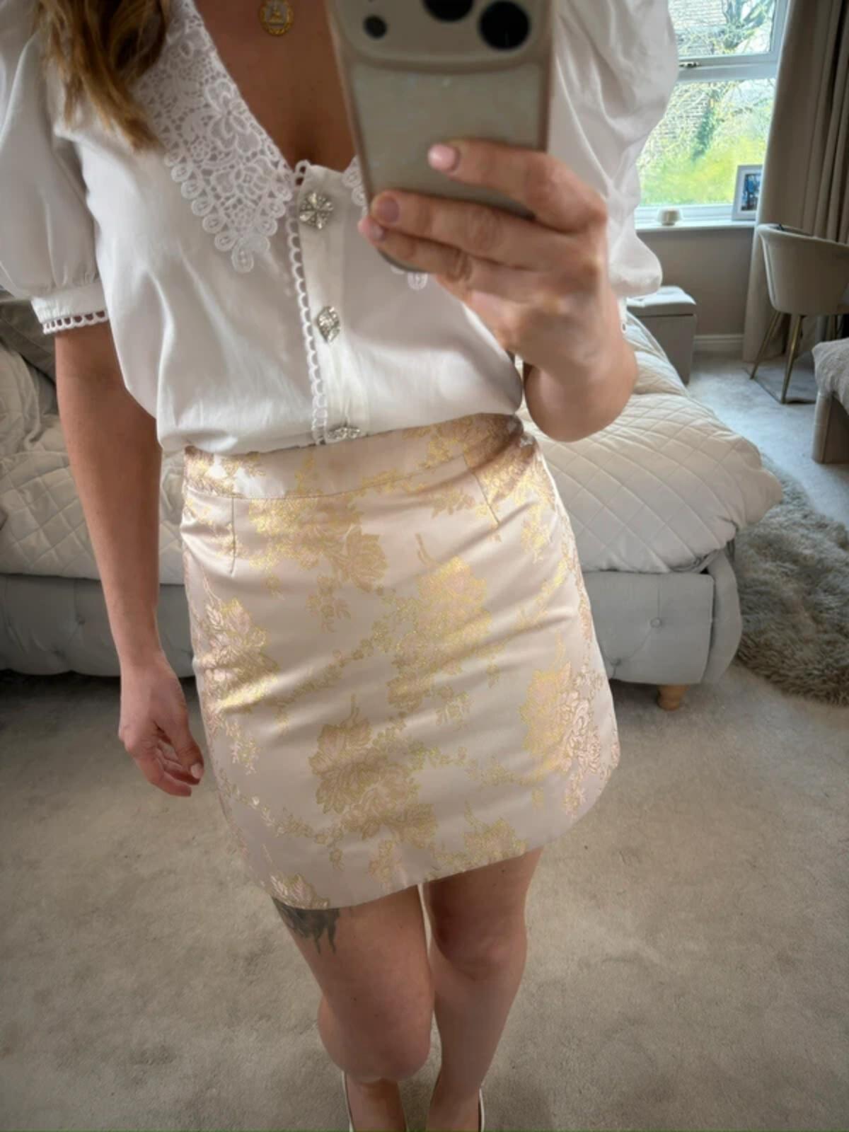 Miss Selfridge Rose & Gold Metallic Mini Skirt 6