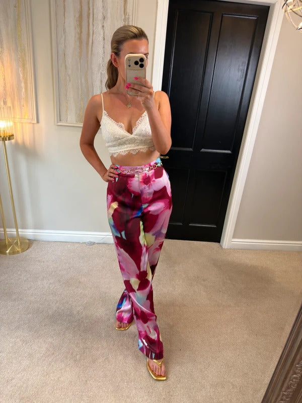 Zara Multicoloured Satin Wide Leg Trousers Small