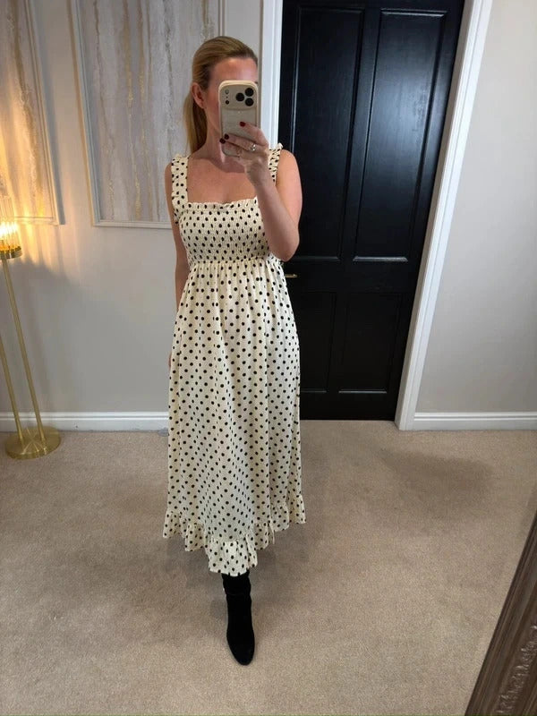 Zara Cream & Black Polka Dot Midi Dress Small