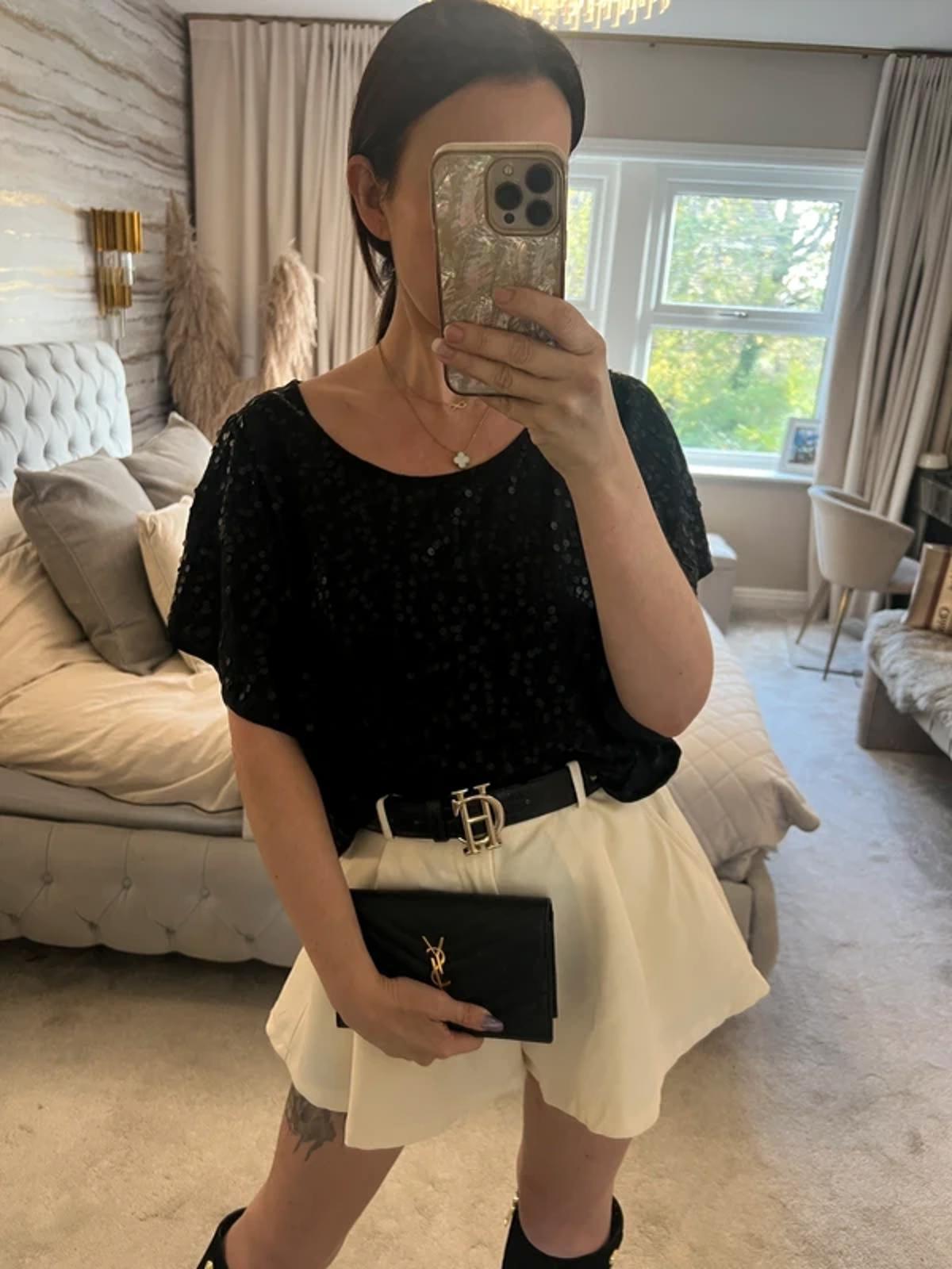 Eci New York Black Sequin Blouse Large