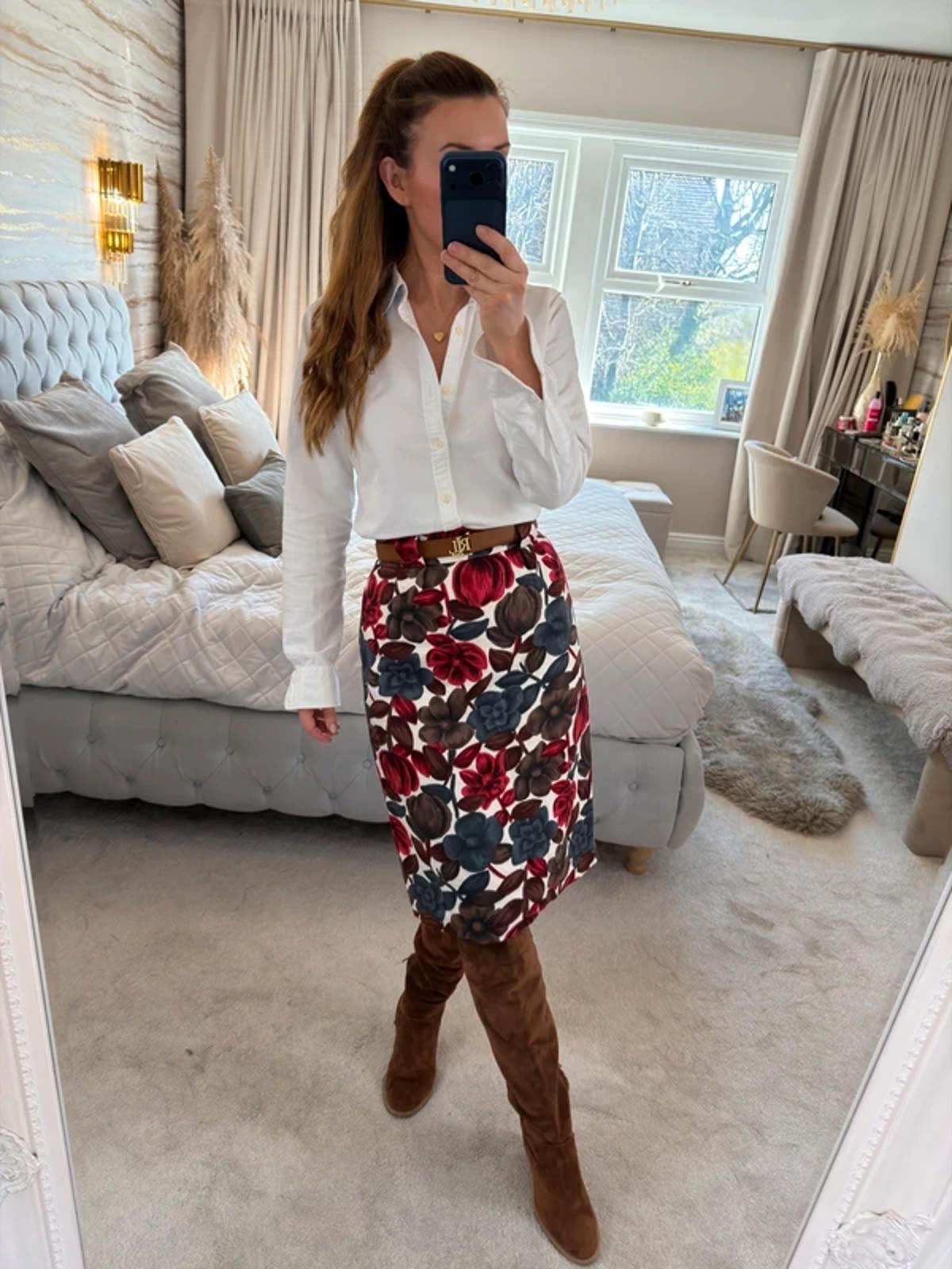 Boden Red Floral Skirt 8 Long