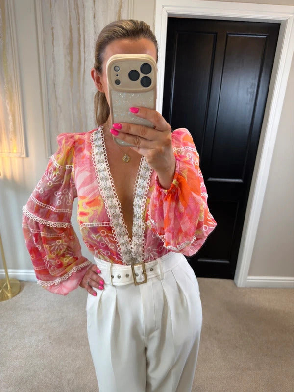 River Island Pink Embellished Bodysuit XS