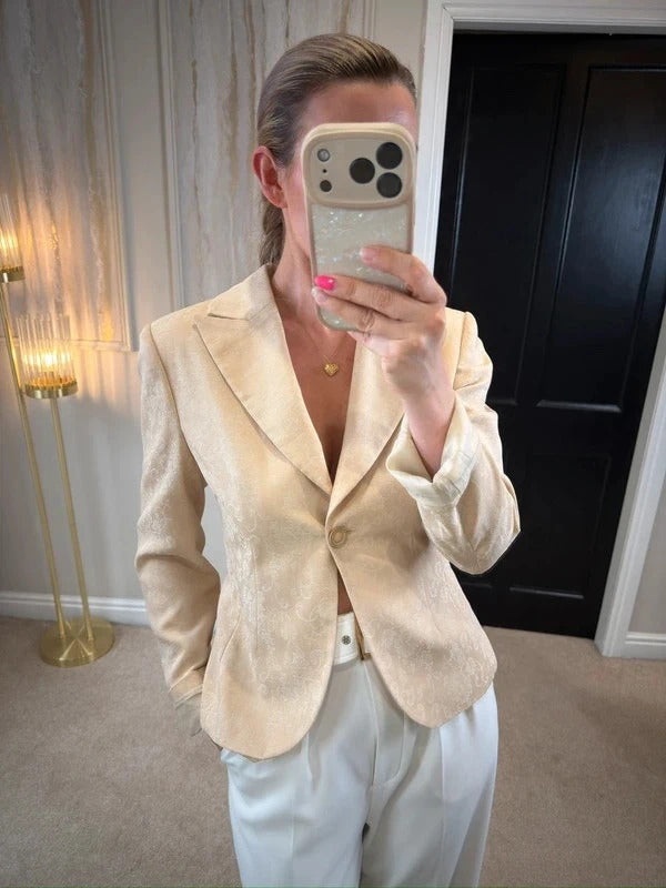 Vintage Mesut Cream Jacquard Blazer 12