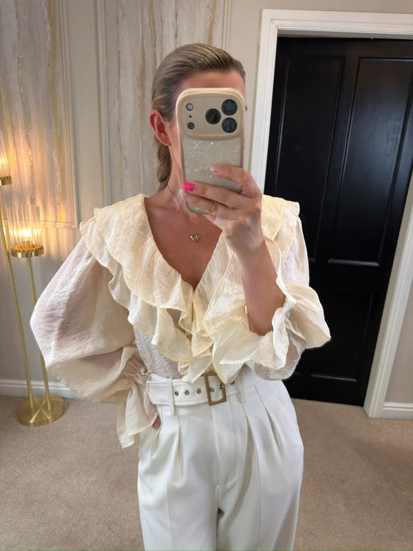 M&S Cream Frill Textured Blouse 18