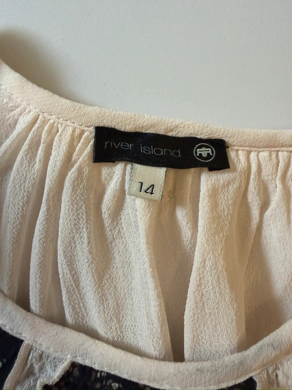 River Island Cream & Black Lace Frill Embellished Blouse 14