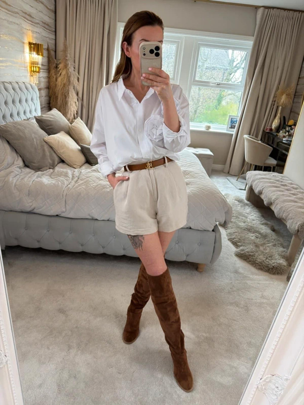 Manilla Oversized White 3D Flower Shirt One Size