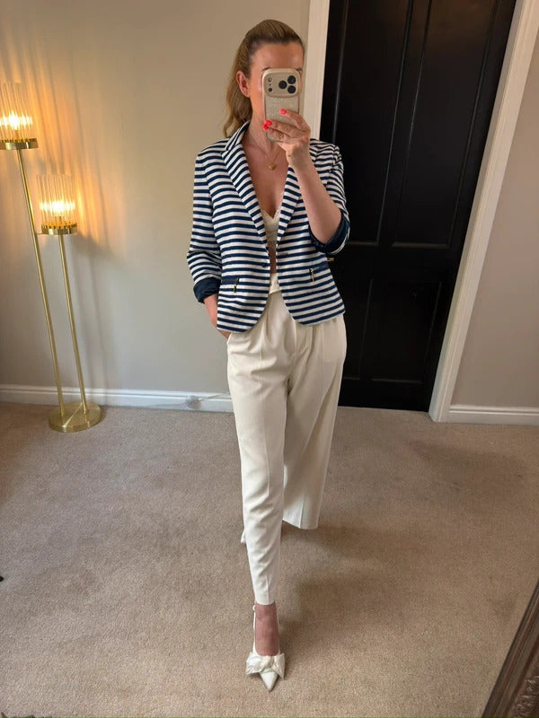 Donatella Firenze Navy & White Stripe Nautical Blazer Small