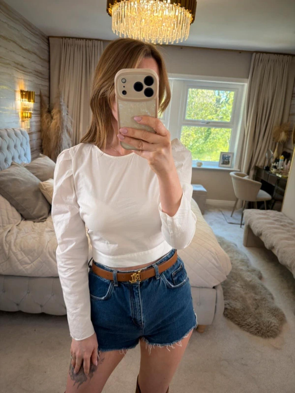 Zara White Puff Shoulder Blouse Small