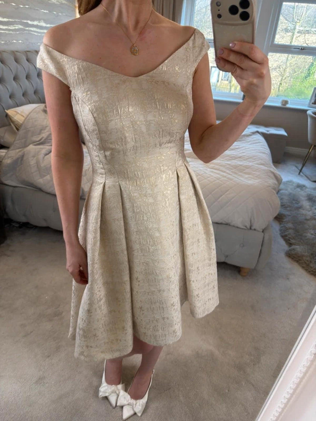 Coast Ivory & Gold Dip Hem Dress 12