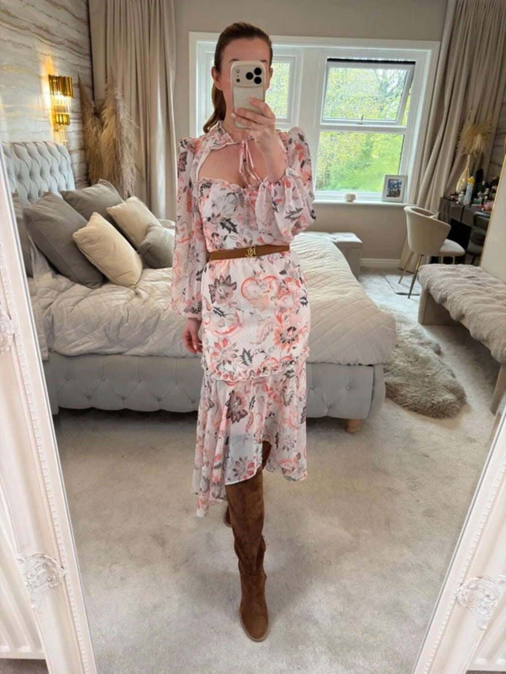 River Island Boho Tie Front Dip Hem Dress 8
