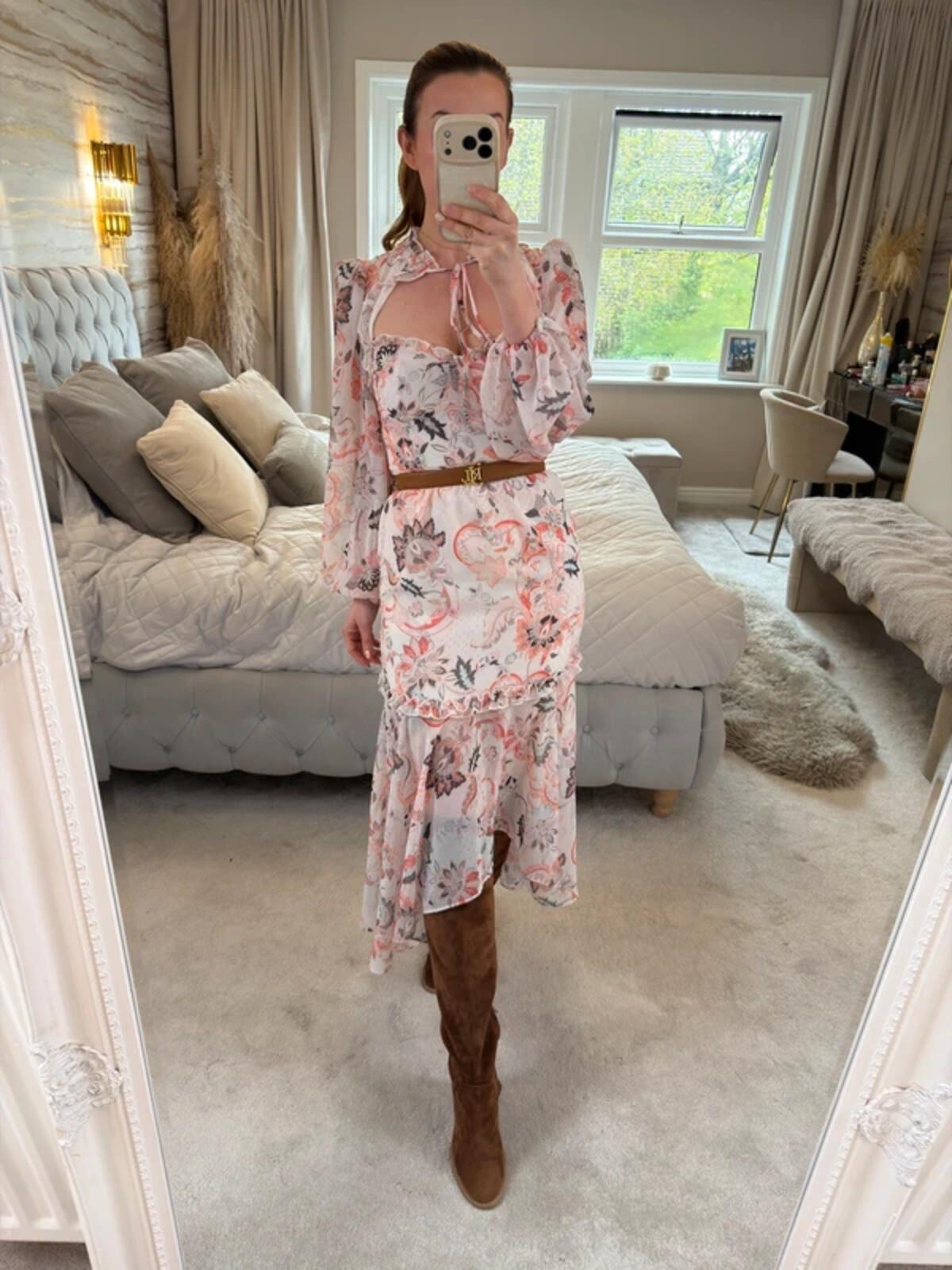 River Island Boho Tie Front Dip Hem Dress 8