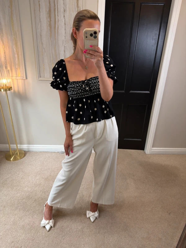 River Island Black Polka Dot Boho Blouse XS