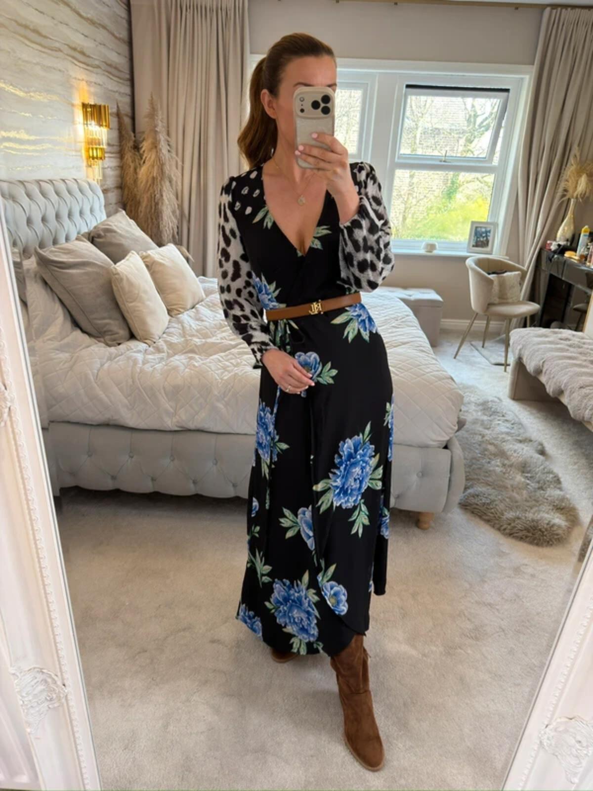 Dancing Leopard Black Floral Tie Maxi Dress XS