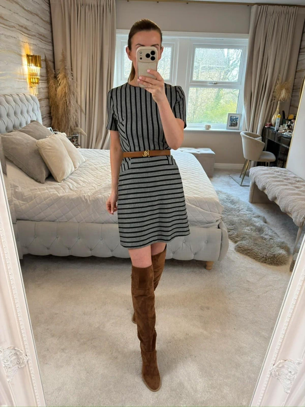 Oasis Black Striped Dress 8