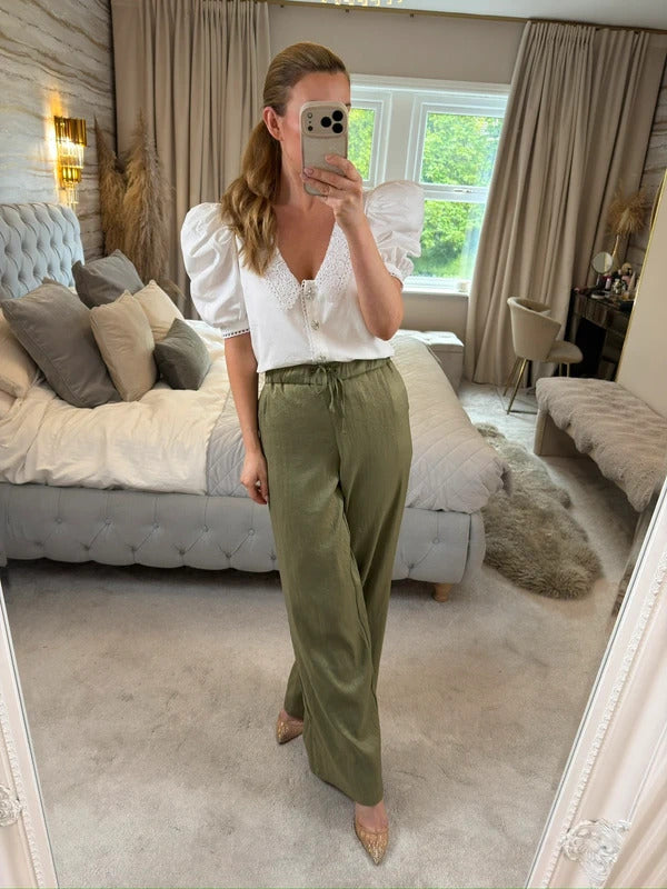 Zara Metallic Green Wide Leg Trouser Small