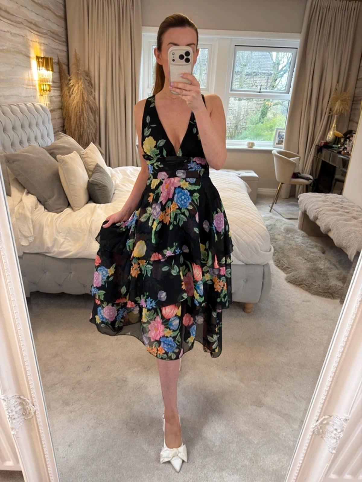 BNWT Topshop Black Ruffle Tiered Floral Dress 6/8