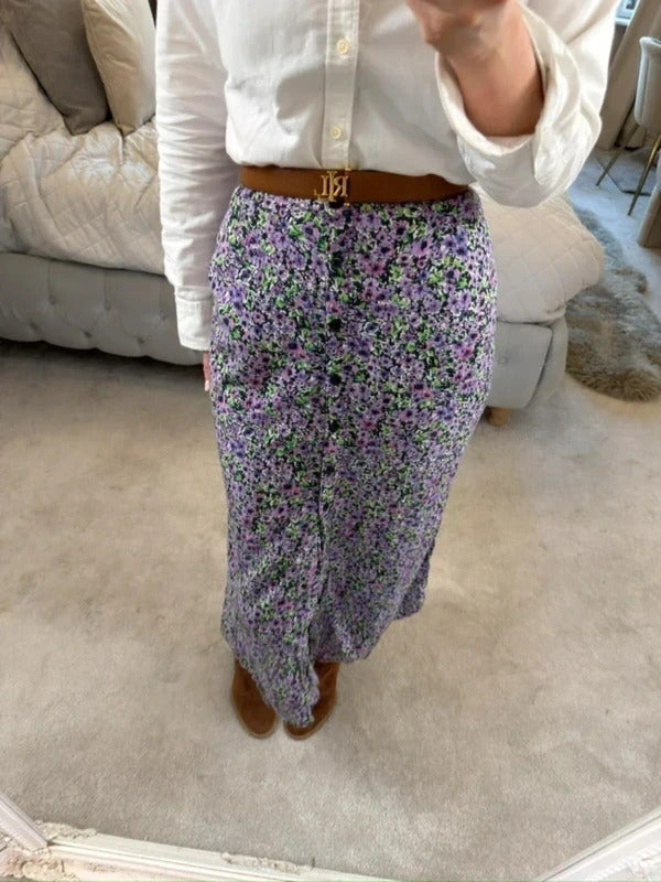 Motel Purple Floral Midi Skirt Large