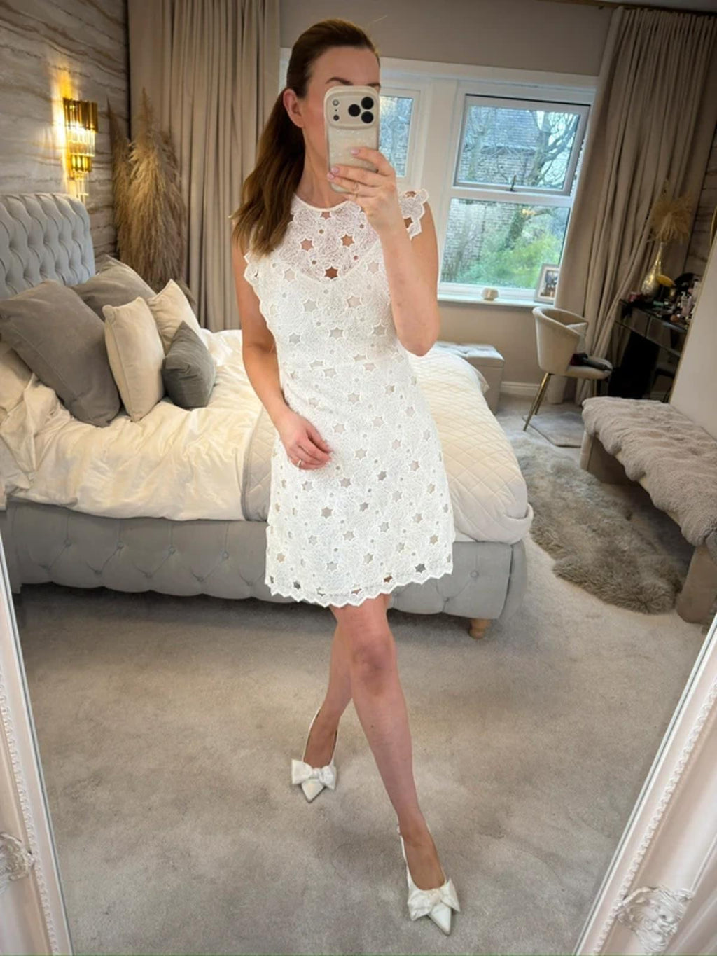 Zara White Lace Star Mini Dress Small