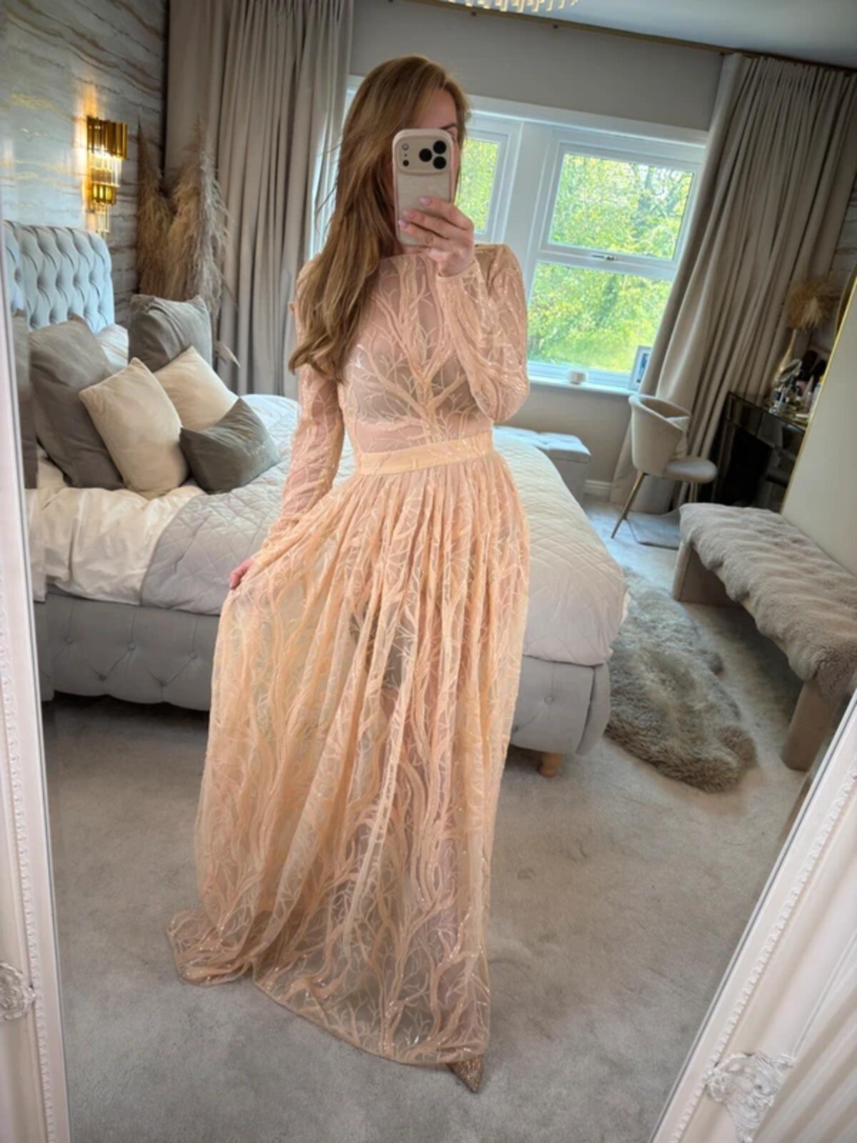 House of CB Lucya Nude Sheer Evening Dress XS
