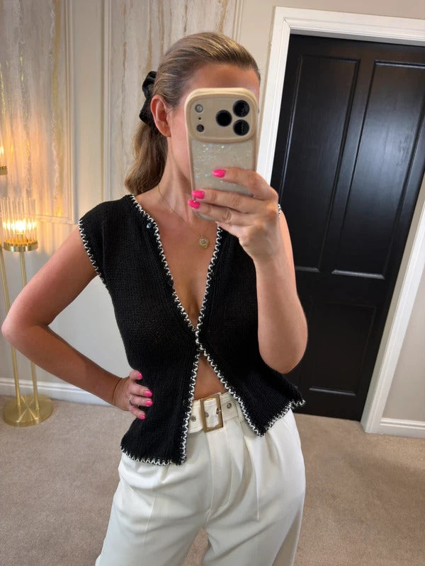 ASOS Black & White Crochet Waistcoat Small